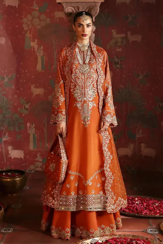 Afrozeh Divani Silk Edit 23 Rust Raw Silk – view 1 – Poshaq