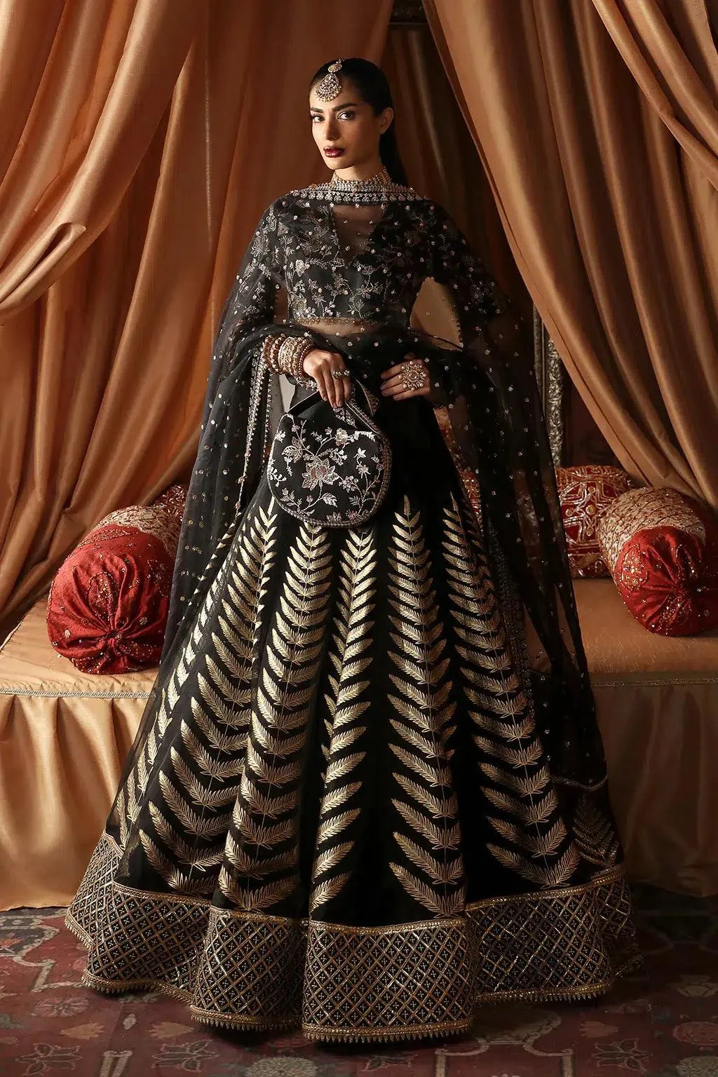 Afrozeh Divani Silk Edit 23 Black Raw Silk – view 1 – Poshaq