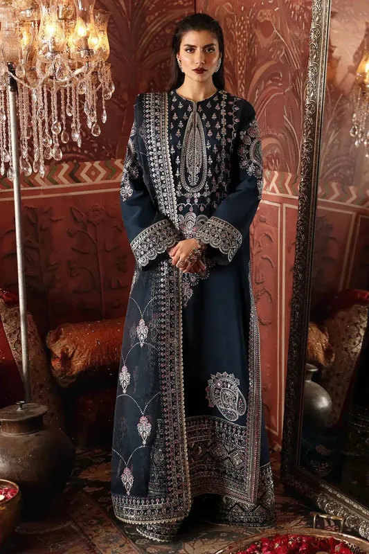 Afrozeh Divani Silk Edit 23 Navy Blue Raw Silk – view 1 – Poshaq