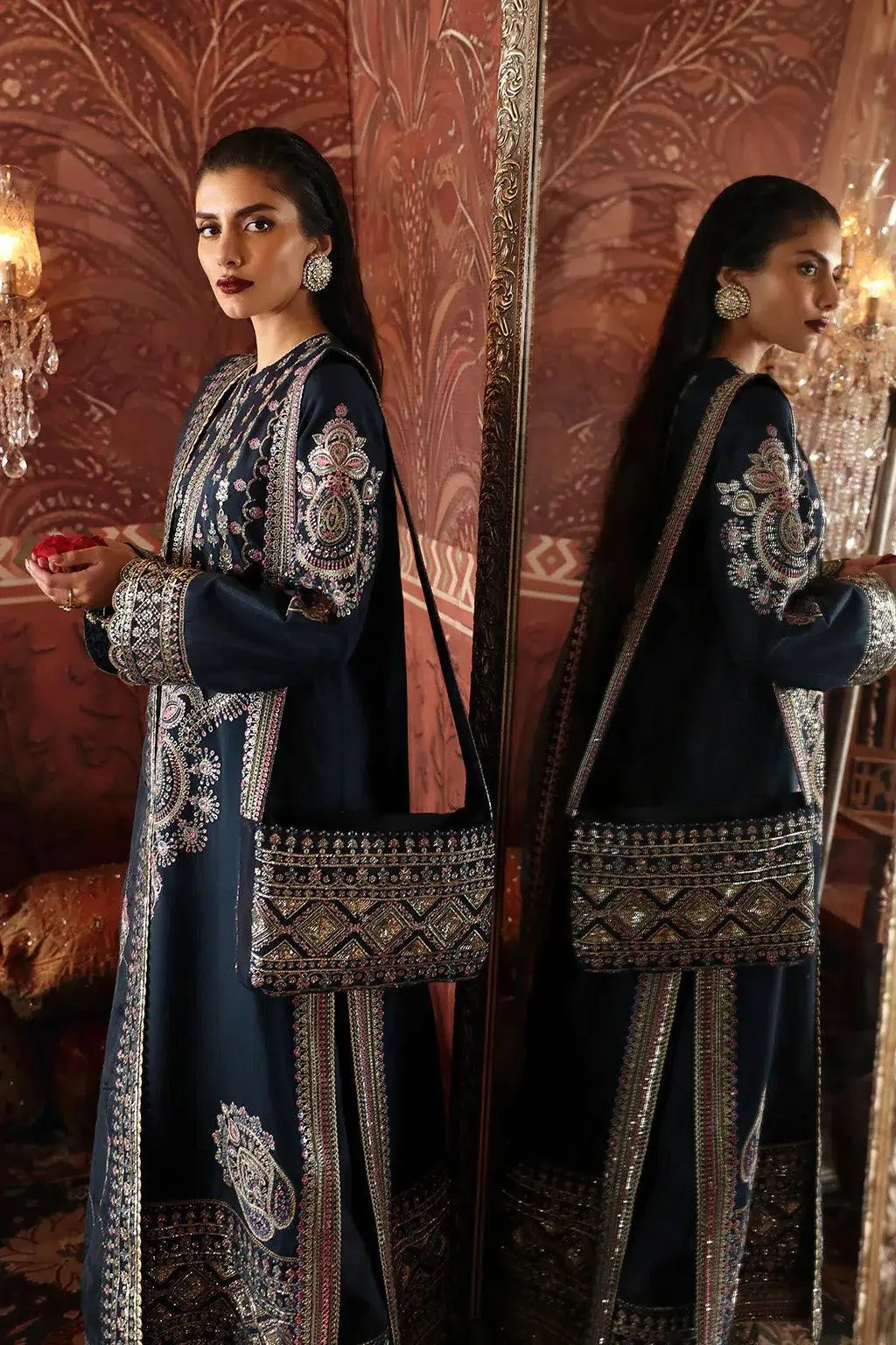 Afrozeh Divani Silk Edit 23 Navy Blue Raw Silk – view 3 – Poshaq