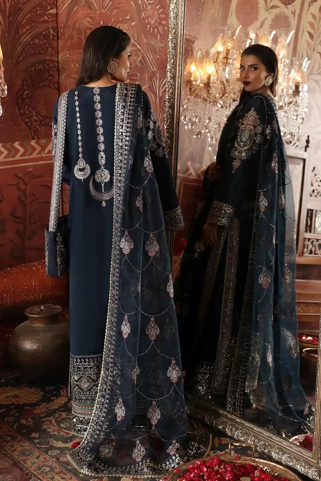 Afrozeh Divani Silk Edit 23 Navy Blue Raw Silk – view 4 – Poshaq