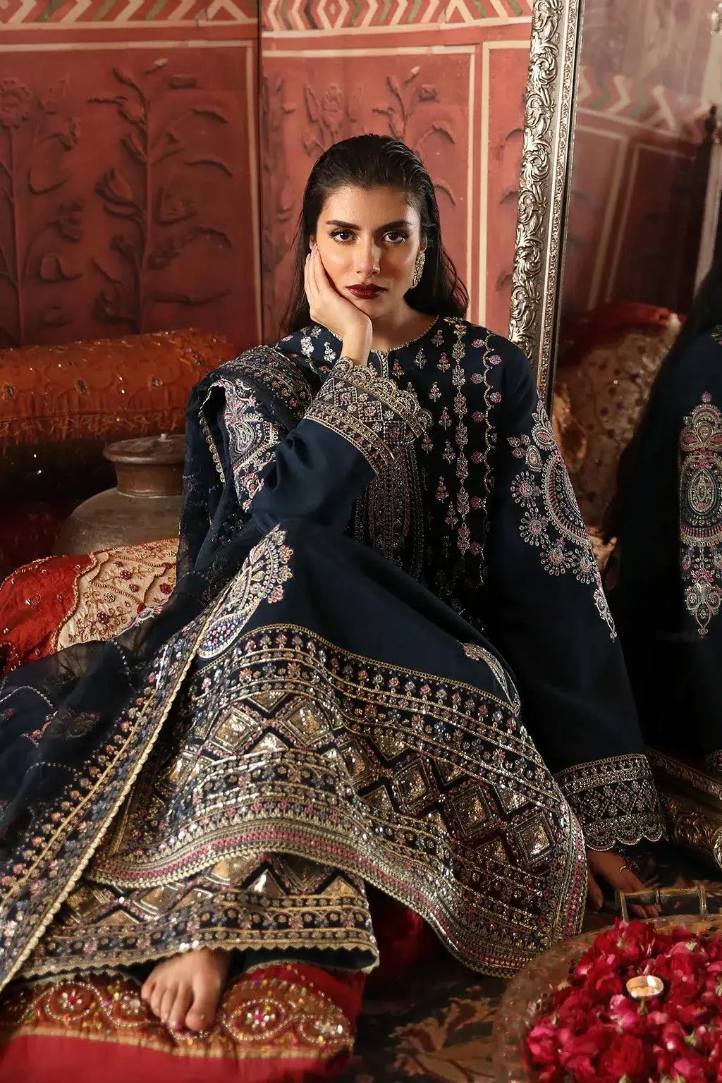 Afrozeh Divani Silk Edit 23 Navy Blue Raw Silk – view 5 – Poshaq