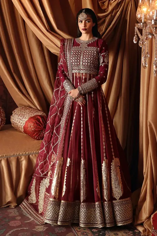 Afrozeh Divani Silk Edit 23 Magenta Raw Silk – view 1 – Poshaq