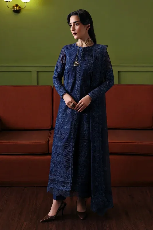 Afrozeh Rhythm RTW Blue Organza – view 1 – Poshaq