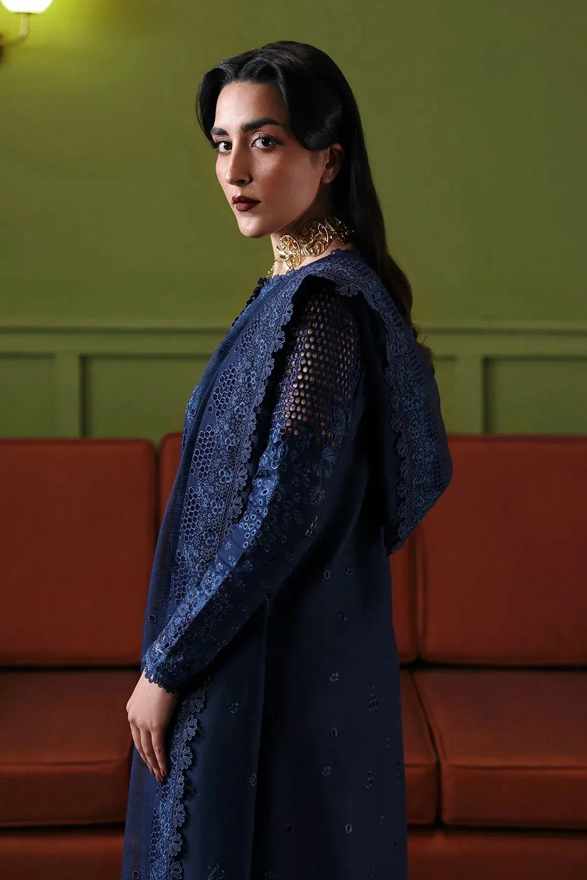 Afrozeh Rhythm RTW Blue Organza – view 3 – Poshaq