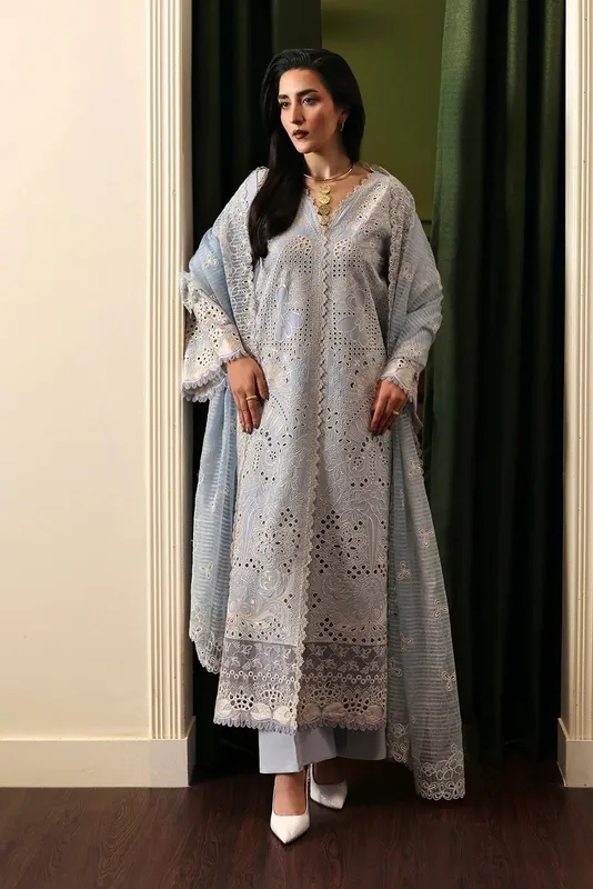 Afrozeh Rhythm RTW Blue Organza – view 1 – Poshaq