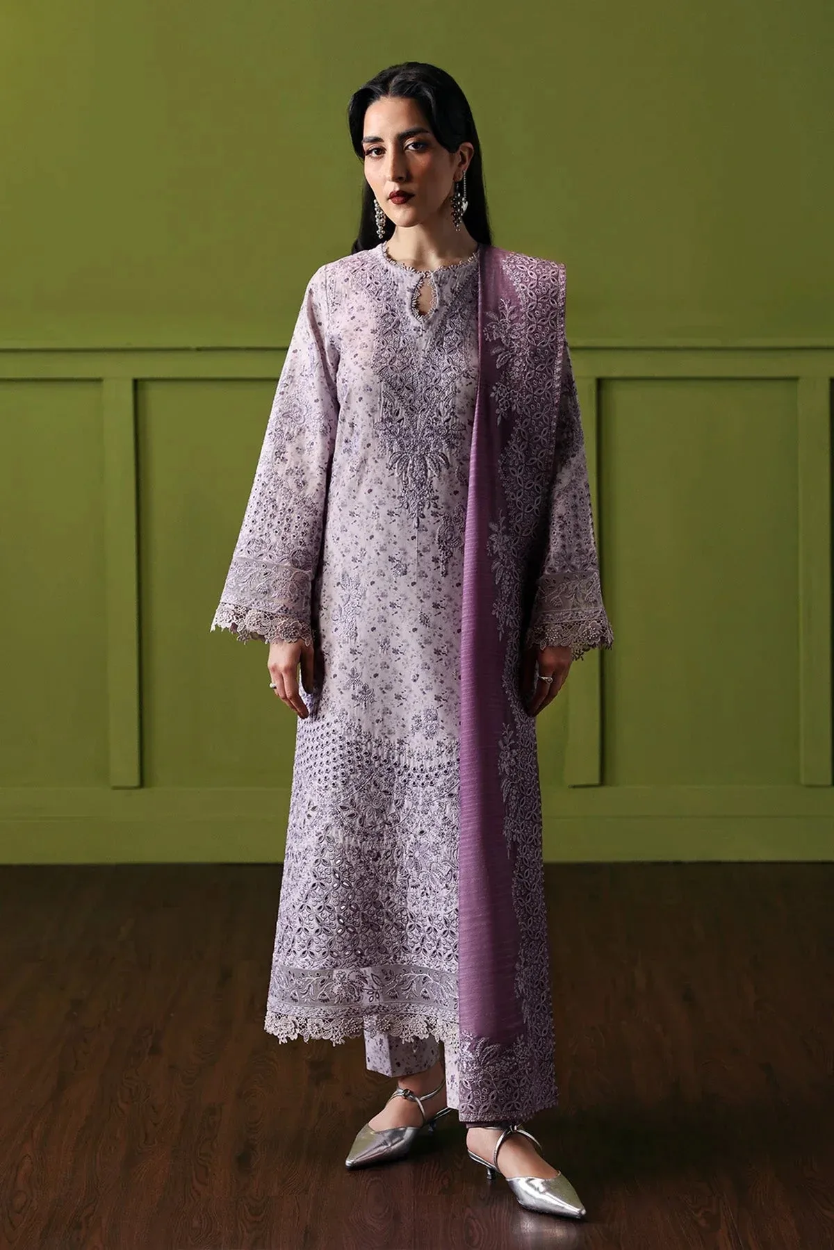 Afrozeh Rhythm RTW Lilac Chiffon – view 1 – Poshaq