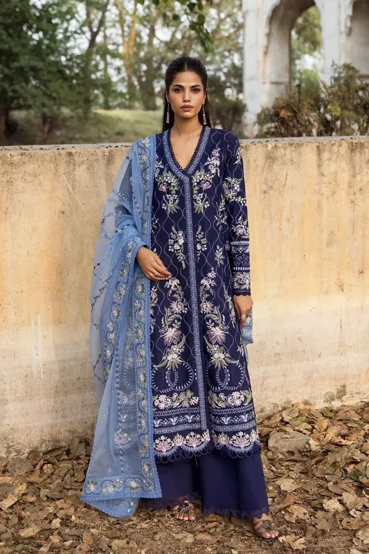 Afrozeh Mulaqaat Lawn Blue Organza – view 1 – Poshaq