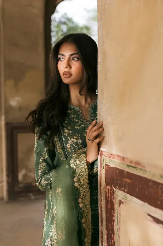 Afrozeh Mulaqaat Lawn Green Organza – view 1 – Poshaq