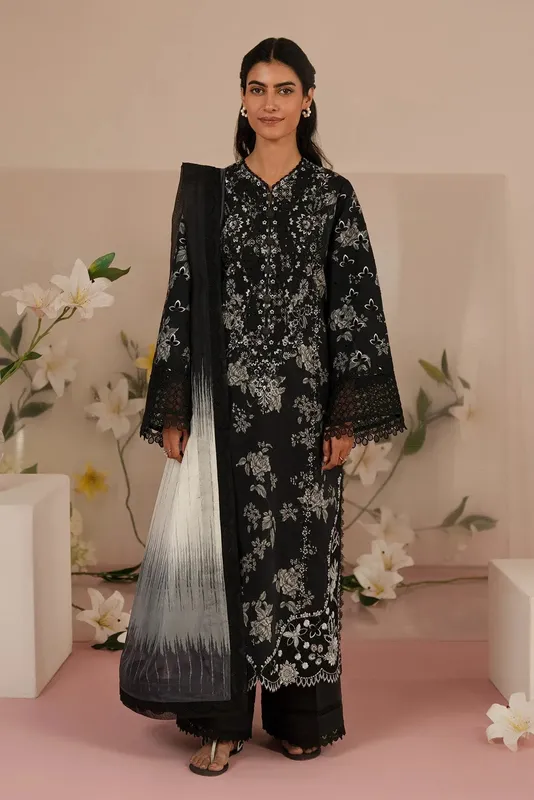 Afrozeh Floral Charm 25 Black Cotton – view 1 – Poshaq