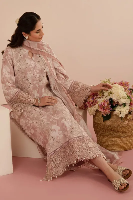 Afrozeh Floral Charm 25 Pink Organza – view 1 – Poshaq