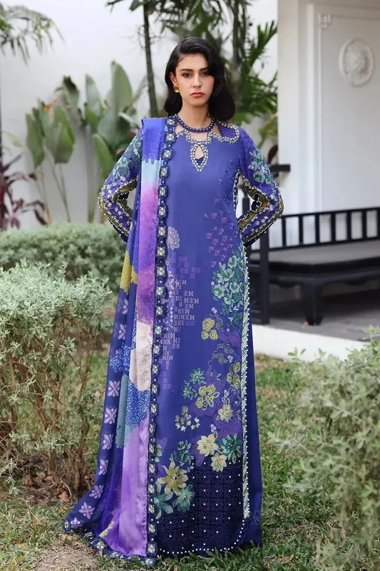 Afrozeh Luxury Embroidered & Printed Lawn Silver Lawn – view 1 – Poshaq