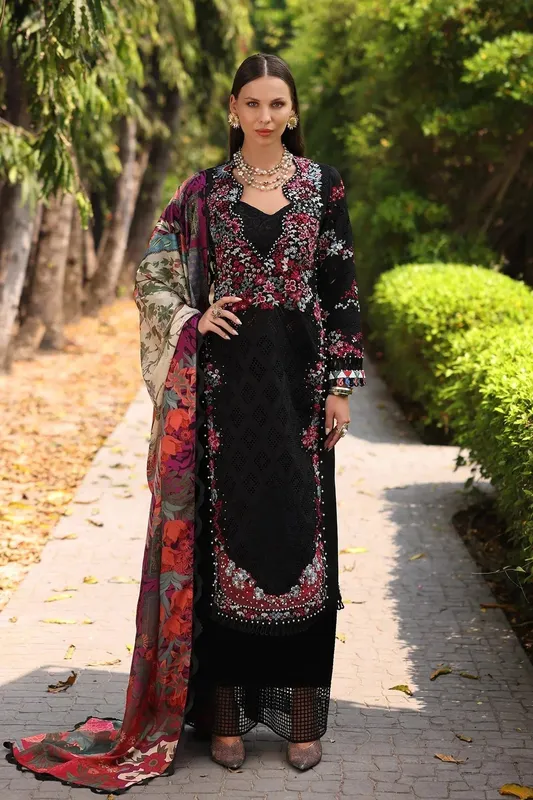 Afrozeh Luxury Embroidered & Printed Lawn Black Lawn – view 1 – Poshaq