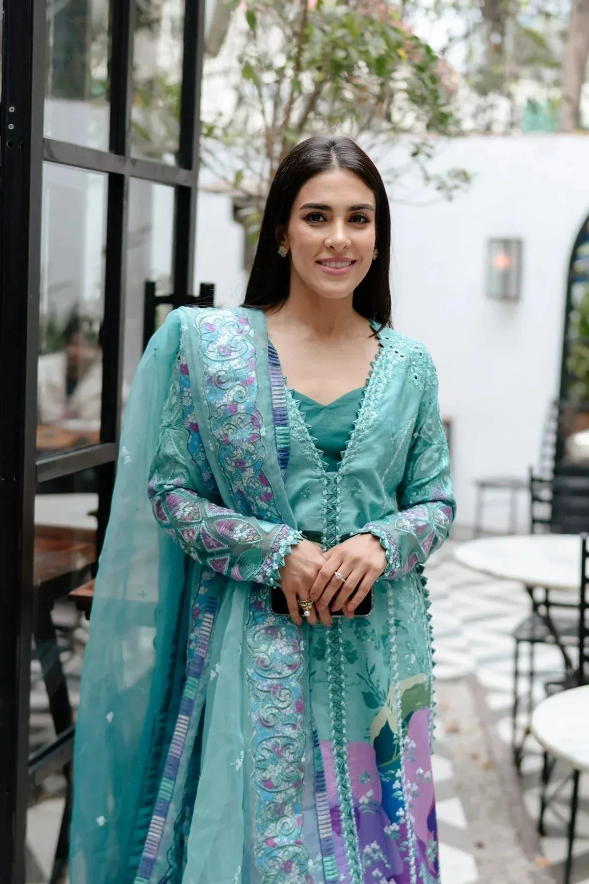 Afrozeh Luxury Embroidered & Printed Lawn Blue Cotton – view 3 – Poshaq