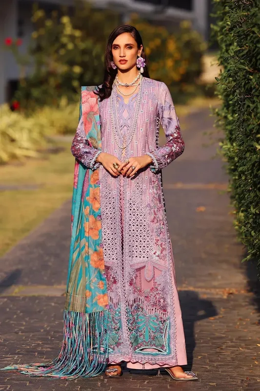 Afrozeh Luxury Embroidered & Printed Lawn Lilac Lawn – view 1 – Poshaq