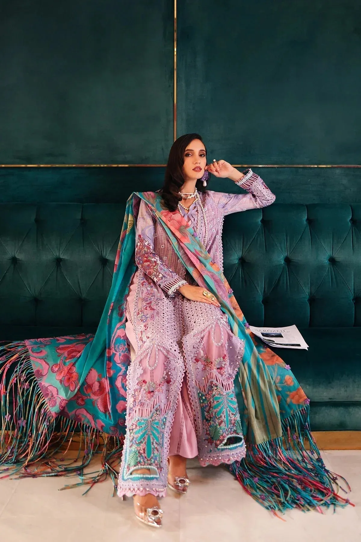 Afrozeh Luxury Embroidered & Printed Lawn Lilac Lawn – view 4 – Poshaq