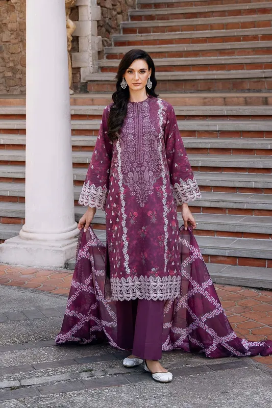 Afrozeh Damask The Holiday Edit 25 Magenta Lawn – view 1 – Poshaq