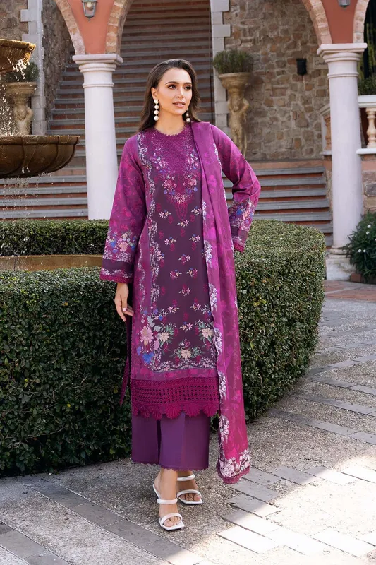 Afrozeh Damask The Holiday Edit 25 Plum Organza – view 1 – Poshaq