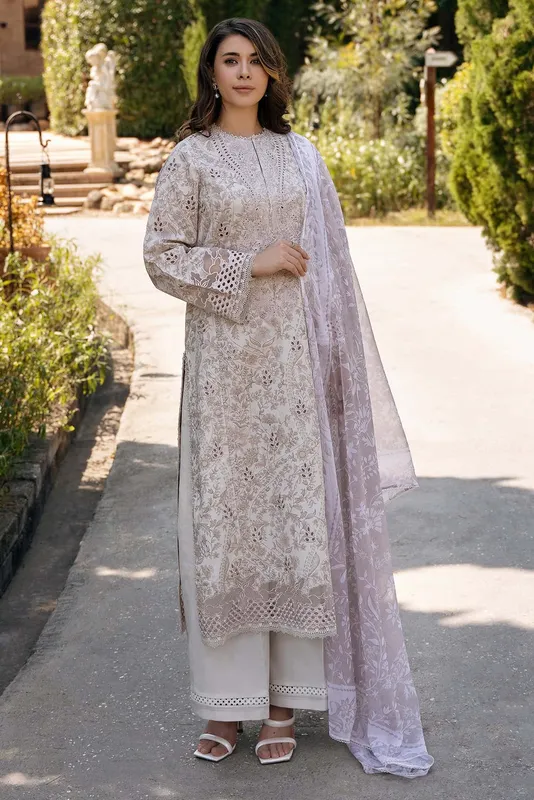 Afrozeh Damask The Holiday Edit 25 Off White Organza – view 1 – Poshaq