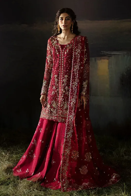 Afrozeh Red Raw Silk – view 1 – Poshaq