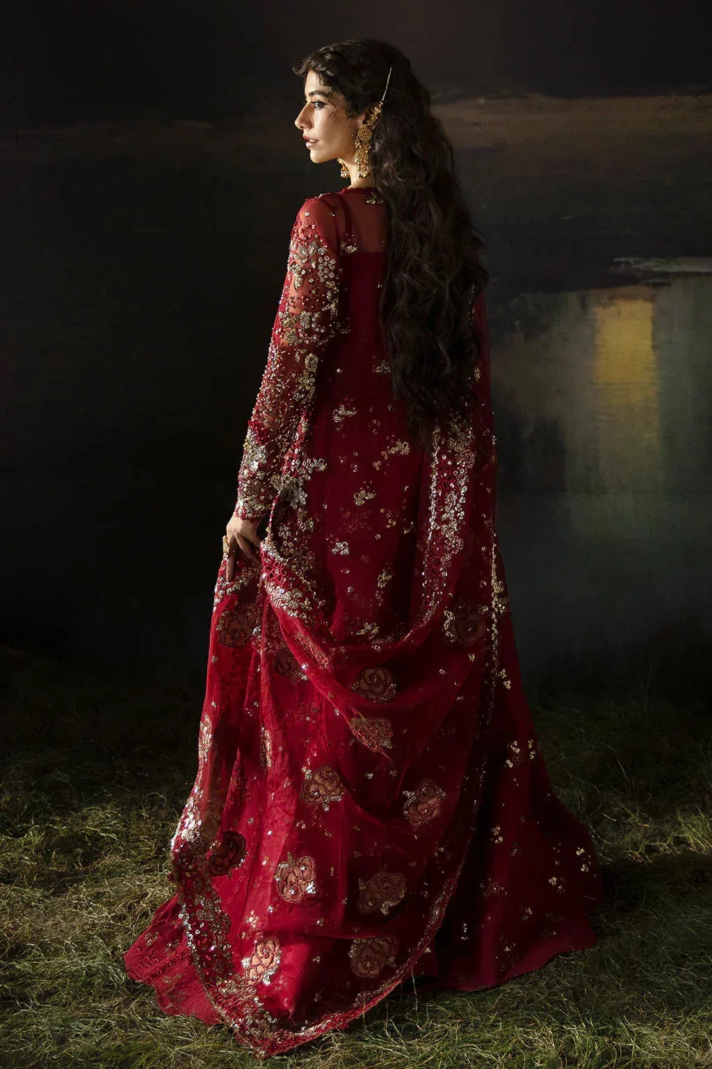 Afrozeh Red Raw Silk – view 2 – Poshaq