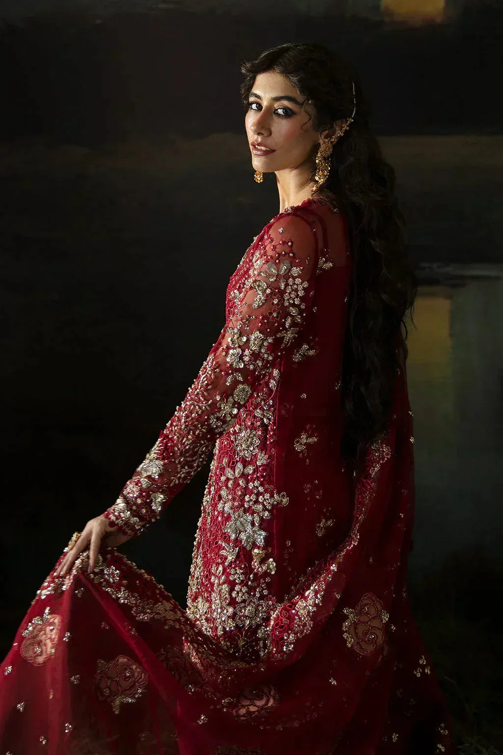 Afrozeh Red Raw Silk – view 3 – Poshaq