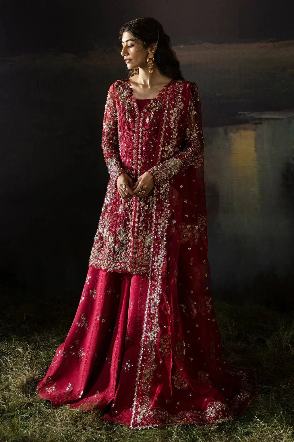 Afrozeh Red Raw Silk – view 4 – Poshaq