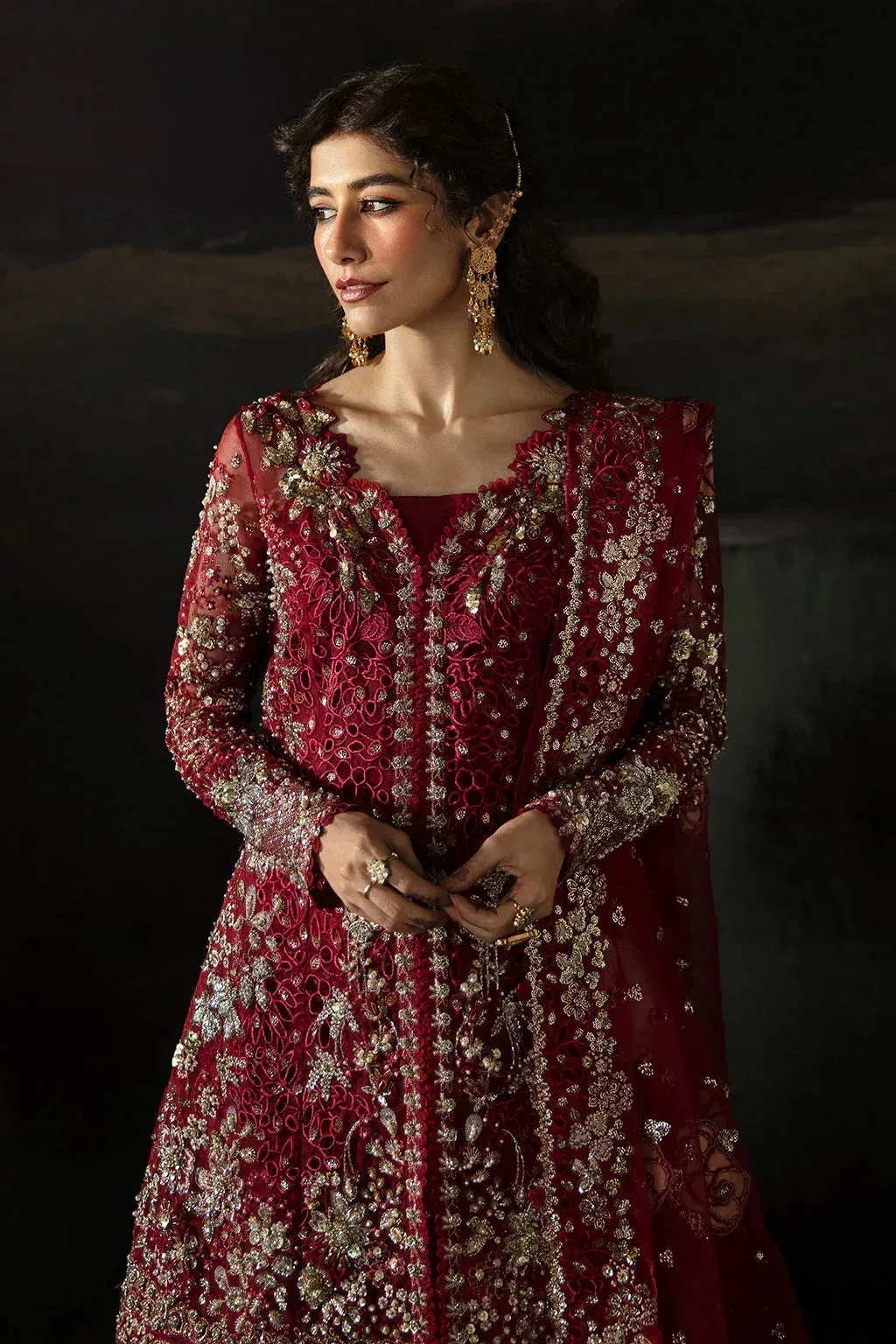 Afrozeh Red Raw Silk – view 5 – Poshaq