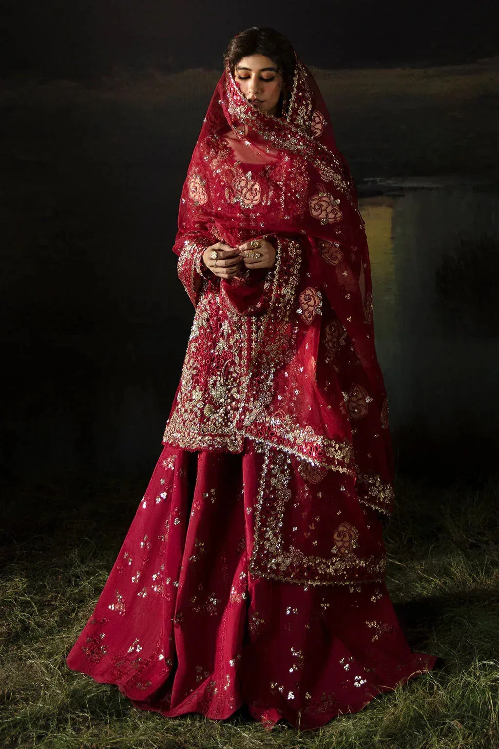 Afrozeh Red Raw Silk – view 6 – Poshaq