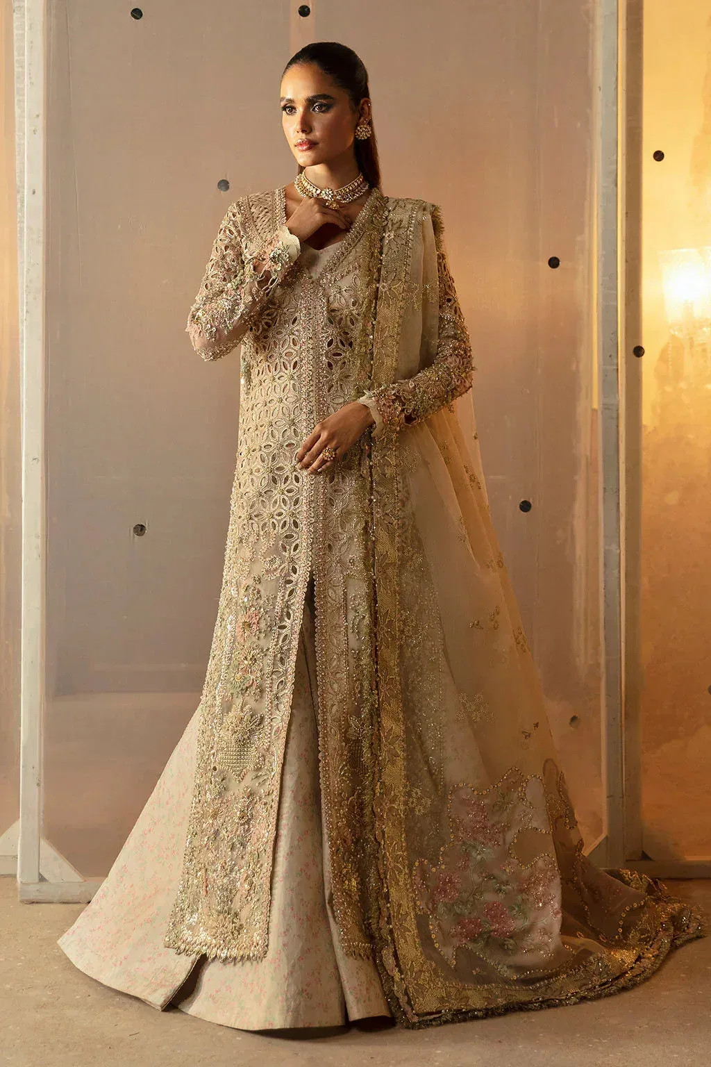 Afrozeh Beige Raw Silk – view 1 – Poshaq