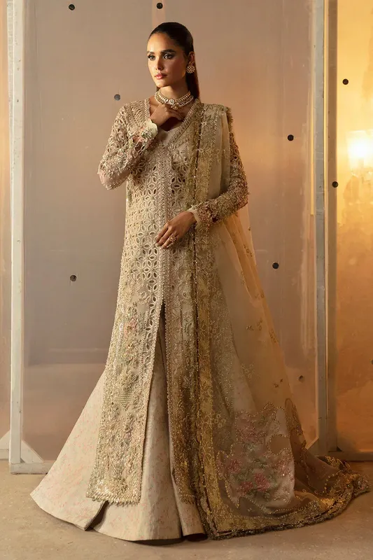 Afrozeh Beige Raw Silk – view 1 – Poshaq
