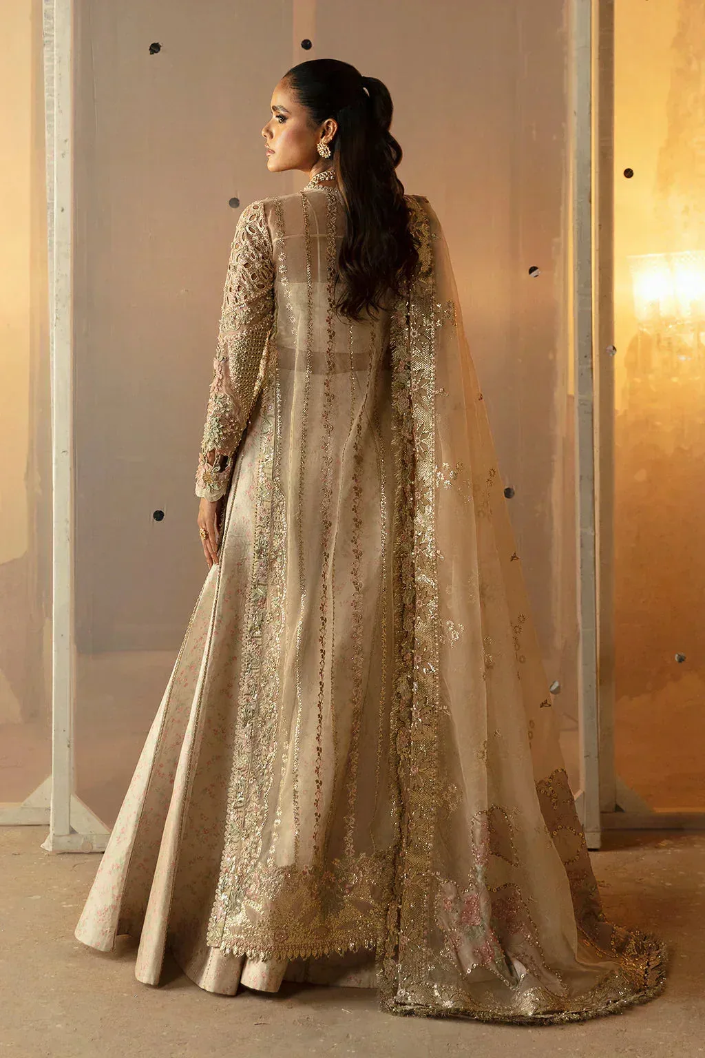 Afrozeh Beige Raw Silk – view 2 – Poshaq