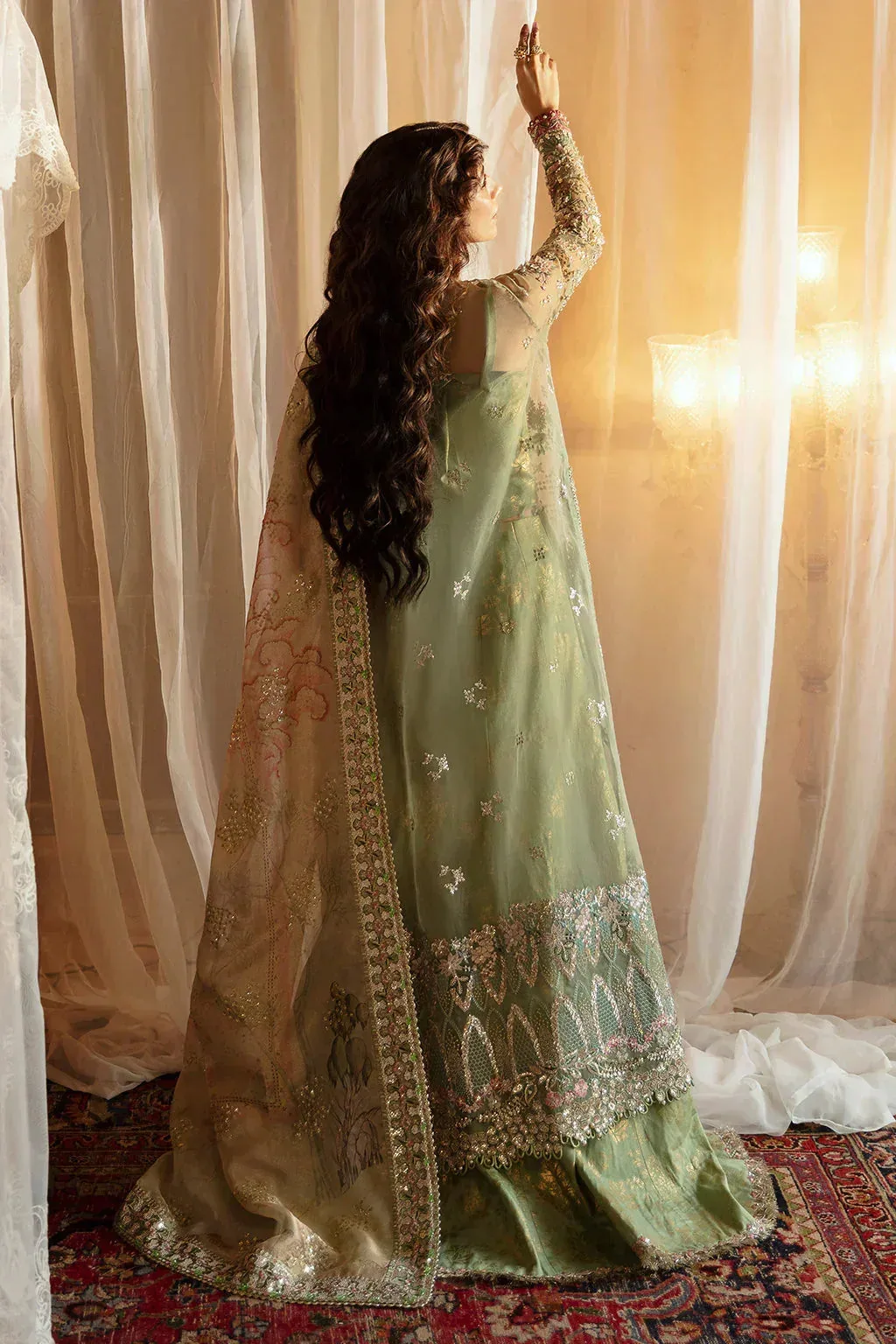 Afrozeh Mint Raw Silk – view 2 – Poshaq