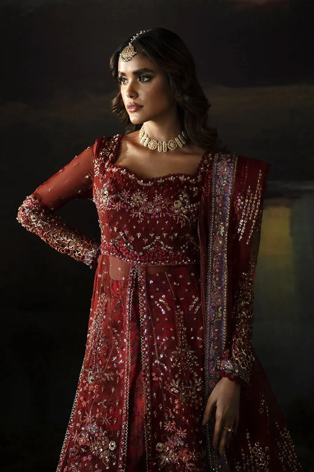 Afrozeh Rust Raw Silk – view 3 – Poshaq