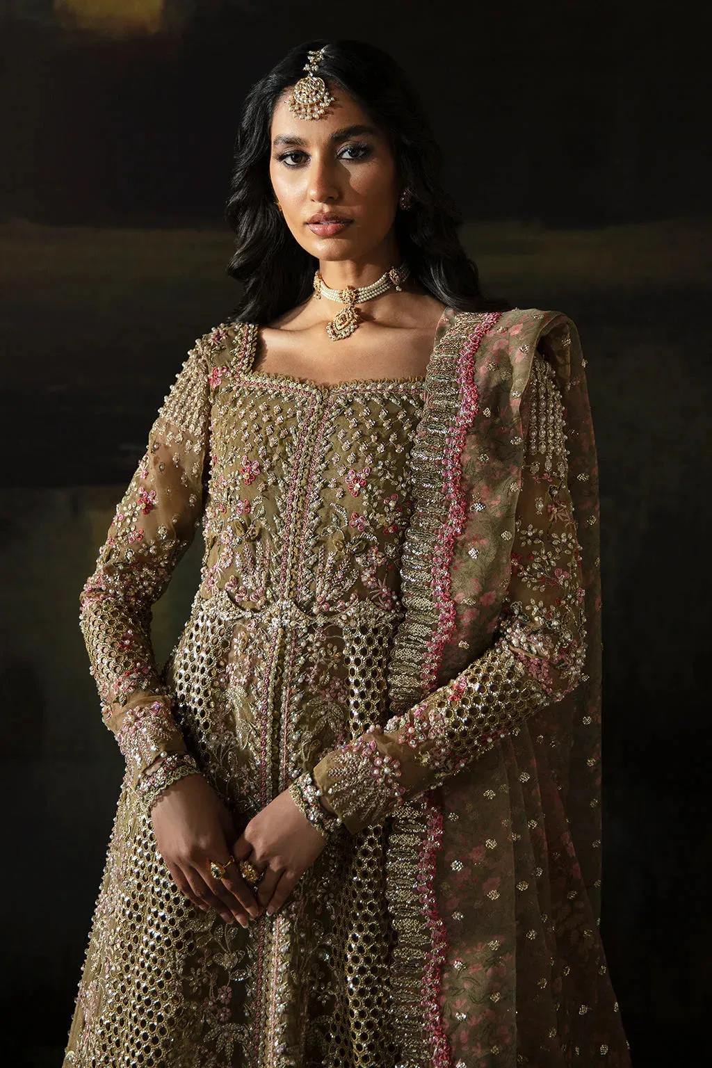 Afrozeh Olive Raw Silk – view 5 – Poshaq