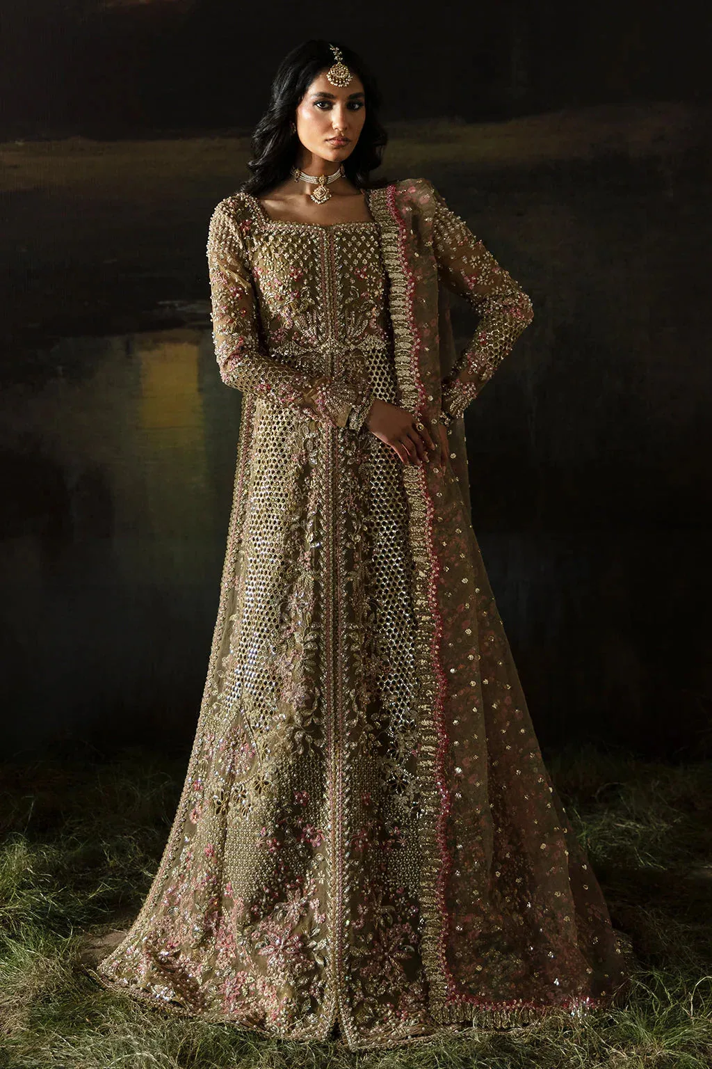 Afrozeh Olive Raw Silk – view 6 – Poshaq