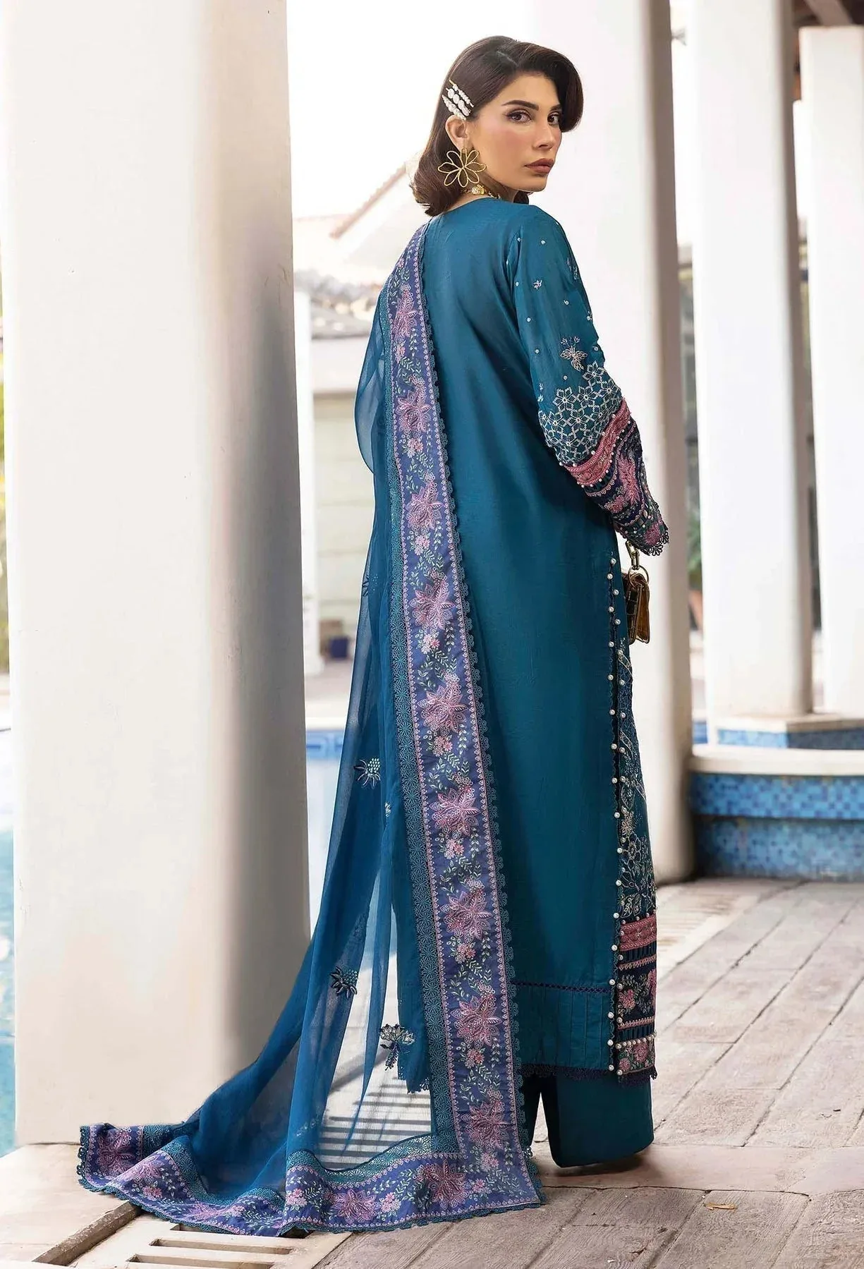 Adans Libas Summers Dream 25 Teal Blue Organza – view 2 – Poshaq
