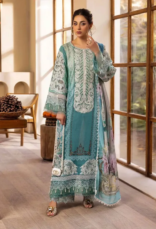 Adans Libas Chantelle Print Lawn Eucalyptus Green Chiffon – view 1 – Poshaq