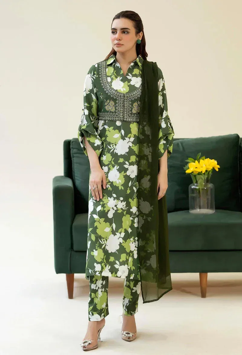 silk long shirt and trouser set with elegant drape – view 1 – Poshaq