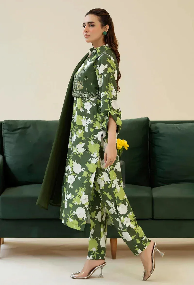 silk long shirt and trouser set with elegant drape – view 2 – Poshaq