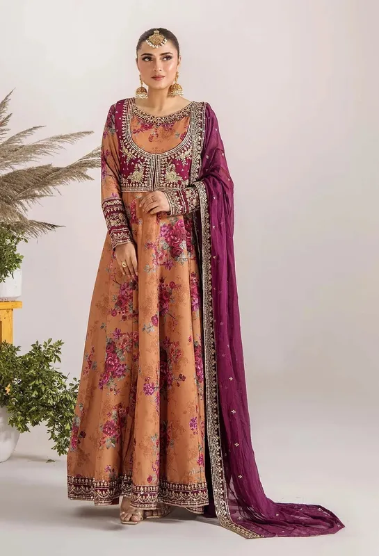 Adans Libas Eid Edit 25 Peach Raw Silk – view 1 – Poshaq