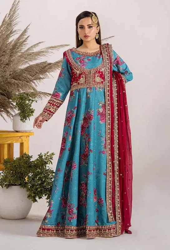 Adans Libas Eid Edit 25 Teal Raw Silk – view 1 – Poshaq