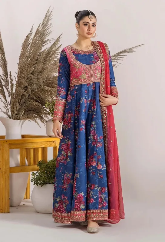 Adans Libas Eid Edit 25 Blue Raw Silk – view 1 – Poshaq