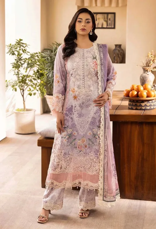 Adans Libas Chantelle Print Lawn Soft Lilac Chiffon – view 1 – Poshaq