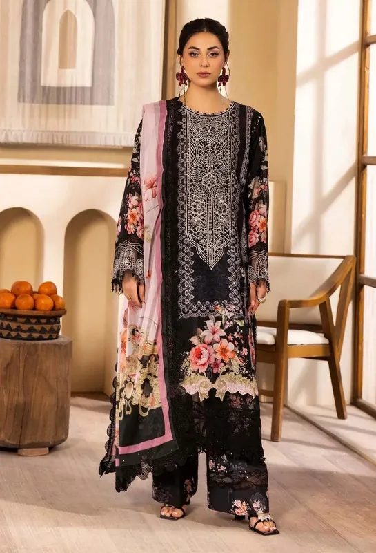 Adans Libas Chantelle Print Lawn Black Chiffon – view 1 – Poshaq