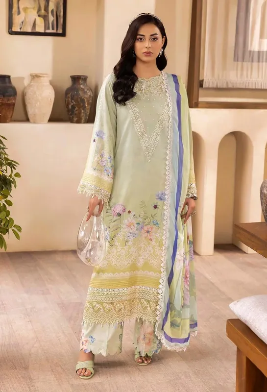 Adans Libas Chantelle Print Lawn Mint Black Chiffon – view 1 – Poshaq