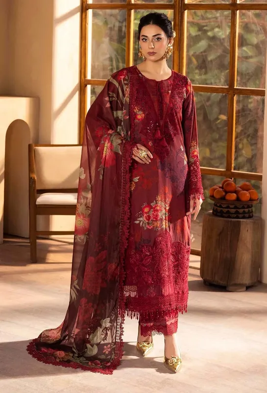 Adans Libas Chantelle Print Lawn Blood Red Chiffon – view 1 – Poshaq