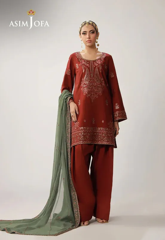 Asim Jofa Layaan Festive Collection Peach Chiffon – view 1 – Poshaq