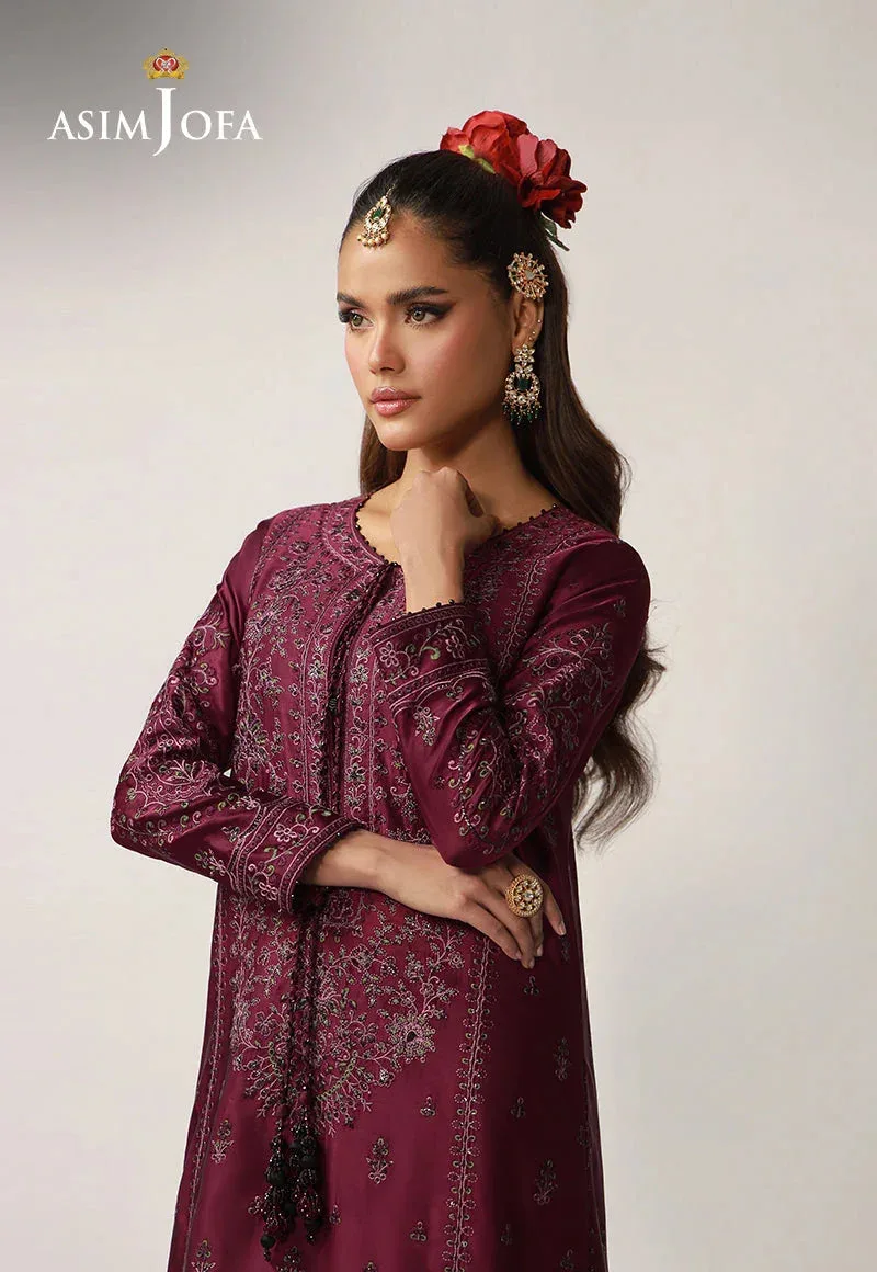 Asim Jofa Layaan Festive Collection Maroon Silk – view 3 – Poshaq
