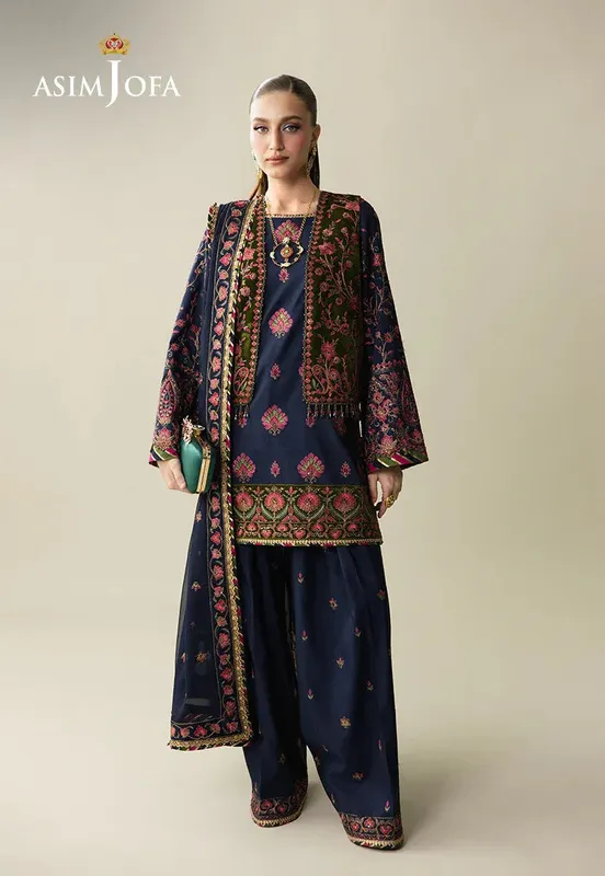 Asim Jofa Makhmal Velvet 25 Green Raw Silk – view 1 – Poshaq